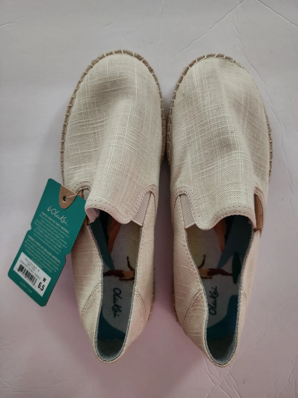 OluKai Natural Beige Canvas Slip-On Espadrilles